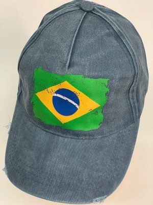Бейсболка Бейсболка винтаж из джинсовой ткани с флагом Бразилии на тулье  №30159