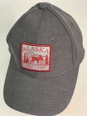 Бейсболка Бейсболка Alaska серого цвета с красным лосем на белой нашивке  №30022