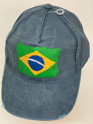 Бейсболка Бейсболка джинс с принтованным флагом Бразилии  №5899