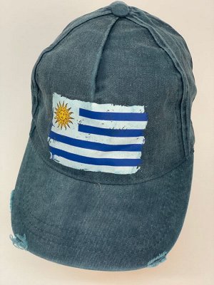 Бейсболка Винтажная бейсболка из джинсовой ткани с флагом Уругвая  №5346