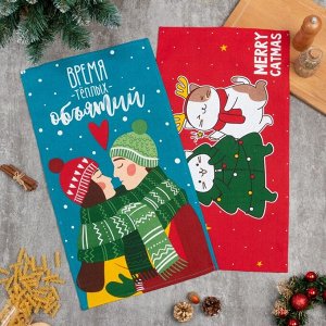 Кухонный набор полотенец Доляна Merry catmas 35х60 см-2шт., 100% хлопок, 160 г/м2 707