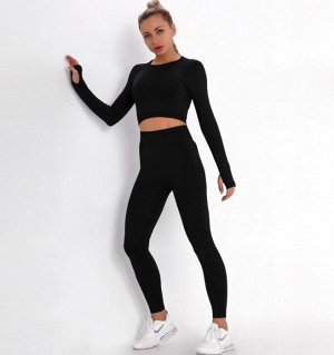 Женский спортивный костюм (кофта+леггинсы), цвет черный