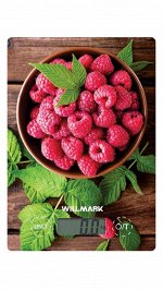 Весы кухонные WILLMARK WKS-318B (макс 5кг.,вычет веса тары, индик.перегрузки, закаленное стекло) (Ягода)
