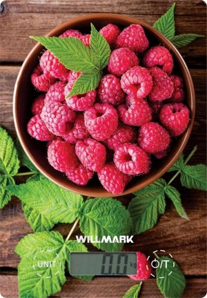 Весы кухонные WILLMARK WKS-318B (макс 5кг.,вычет веса тары, индик.перегрузки, закаленное стекло) (Ягода)