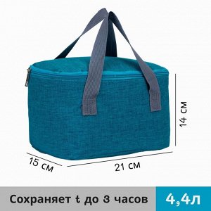 Термосумка на молнии, объём 4,4 л, цвет бирюзовый