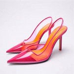 Женские туфли без задника с острым носком, цвет розовый/оранжевый