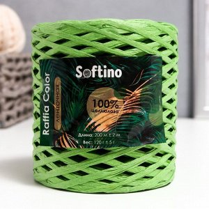 Пряжа 100% целлюлоза "Softino Raffia Color" ленточная, зелёная 200м ±2м 120 гр