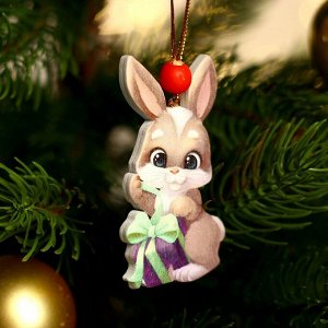 Лесная мастерская Подвеска новогодняя деревянная «Зайчишка с подарком»