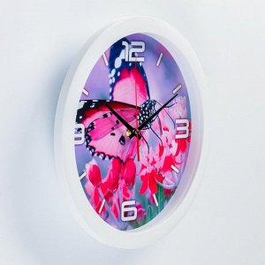 Часы настенные, серия: Животный мир, "Розовая бабочка", плавный ход, d=28 см