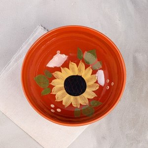 Салатник "Подсолнух", роспись, глазурь, красная глина, 3.5 л