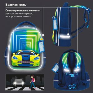 Ранец ЮНЛАНДИЯ LIGHT, 2 отделения, "Neon car", 3D панель, 38х29х16 см, 229917