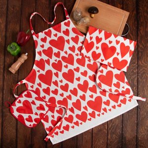 Кухонный набор "Этель" Red hearts полотенце 40х73 см, прихватка 19х19 см, фартук 60х65 см 7550978