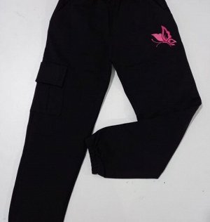 Брюки штаны детские спортивные для девочки с принтом цвет Черный (Тимошка)