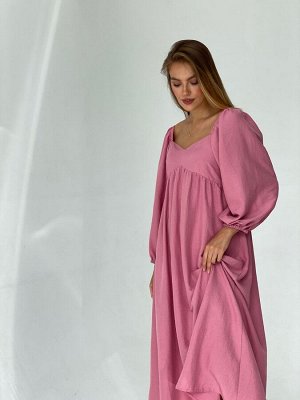 Платье-миди с пышными рукавами в пыльном розовом