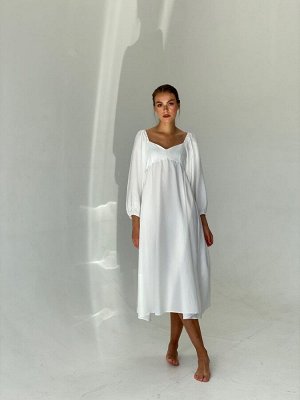Платье-миди с пышными рукавами белое