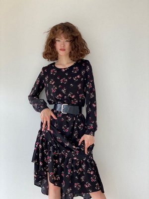 Платье чёрное с цветочным принтом