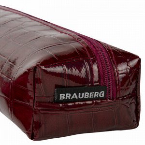 Пенал-косметичка BRAUBERG, крокодиловая кожа, 20х6х4 см, "Ultra maroon", 270849