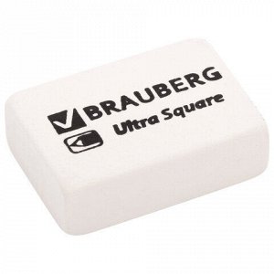 Ластики BRAUBERG "Ultra Square" 6 шт., размер ластика 29х18х8 мм, белые, натуральный каучук, 229603