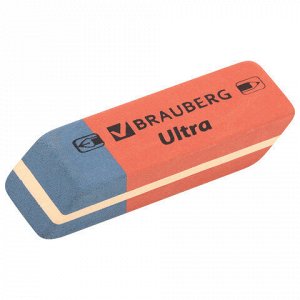 Ластики BRAUBERG &quot;Ultra&quot; 6 шт., размер ластика 41х14х8 мм, красно-синие, натуральный каучук, 229599.