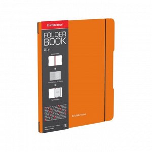 Тетрадь А5+, 48 листов в клетку ErichKrause "FolderBook Neon", сменная пластиковая обложка, блок офсет, белизна 100%, оранжевая