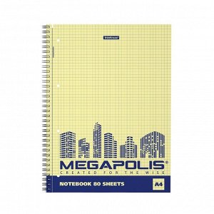 Тетрадь А4, 80 листов в клетку на спирали ErichKrause "Megapolis Yellow Concept", обложка мелованный картон, жёлтый внутренний блок