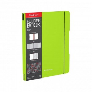 Тетрадь А5+, 2x48 листов в клетку ErichKrause "FolderBook Neon", сменная пластиковая обложка, блок офсет, белизна 100%, зелёная