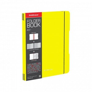 Тетрадь А5+, 2x48 листов в клетку ErichKrause "FolderBook Neon", сменная пластиковая обложка, блок офсет, белизна 100%, жёлтая