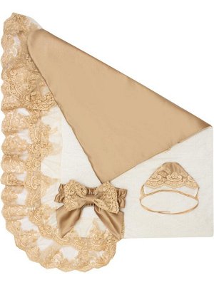 Летний конверт-одеяло на выписку "Королевский" (золотой с золотым кружевом)