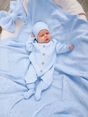 Luxury Baby Вязаный комплект в дырочку &quot;Плед и набор на выписку&quot; (голубой)