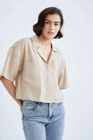 Рубашка с коротким рукавом из модала с воротником в пижамном стиле Relax Fit