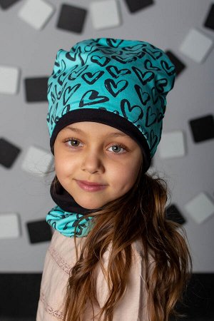 Комплект Сердца-Мята (шапка+снуд) детский