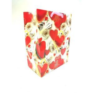 Пакет бумажный малый 145*115 Красные сердца и белые розы