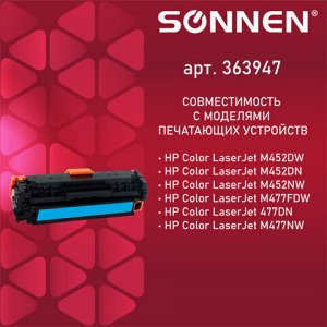 Картридж лазерный SONNEN (SH-CF411X) для HP LJ Pro M477/M452 ВЫСШЕЕ КАЧЕСТВО, голубой, 6500 страниц, 363947