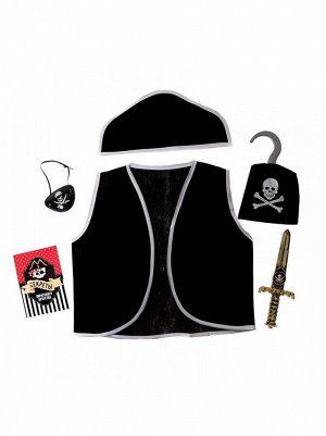 Набор пирата 6 предметов: шляпа-жилет-наглазник-кортик-крюк-кодекс