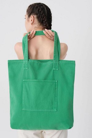 Зеленая большая сумка через плечо с карманом