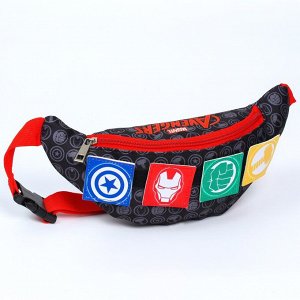 Сумка поясная "Мстители. Марвел", черная, на липучках