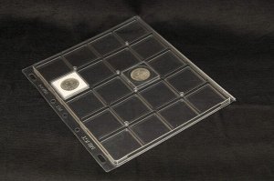 Лист для монет в квадрокапсулах 281*235 мм на 20 ячеек прозрачный