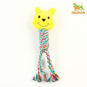 Игрушка мягкая для собак "Медведь" с погремушкой, 28 см,  жёлтая