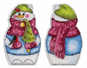 Набор для вышивания крестиком на пластиковой канве Р-843 «Снеговик с елочкой» от торговой марки «Жар-Птица».