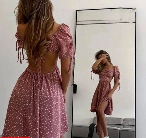 Платье Женское 6506 "Вырез-Спина+Горошек" Розовое
