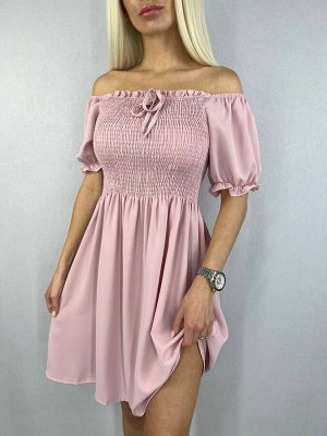 Платье 6006 "Однотон-Резинка На Груди"Розовое