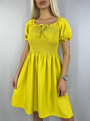 Платье 6006 "Однотон-Резинка На Груди"Желтое