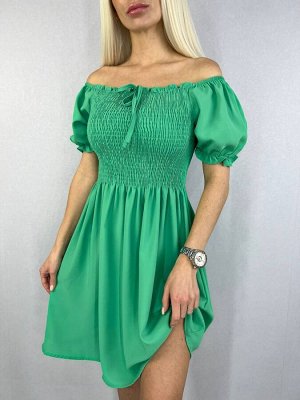 Платье 6006 "Однотон-Резинка На Груди" Зеленое