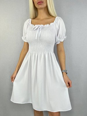 Платье 6006 "Однотон-Резинка На Груди"Белое