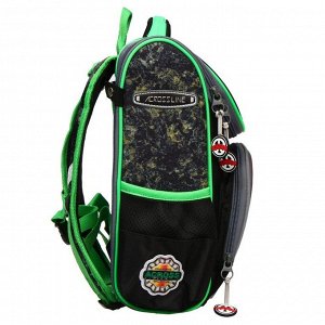 Ранец стандарт раскладной Across, 35 х 22 х 12 см, наполнение: мешок, брелок, чёрный/зелёный