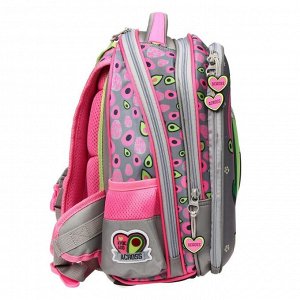 Рюкзак каркасный Across, 35 х 28 х 13 см, наполнение: мешок, брелок, серый/розовый
