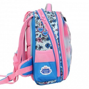 Рюкзак каркасный Across, 35 х 28 х 15 см, наполнение: мешок, пенал, брелок, голубой/розовый