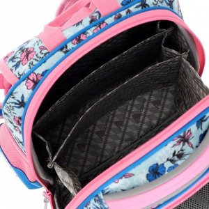 Рюкзак каркасный Across, 35 х 28 х 15 см, наполнение: мешок, пенал, брелок, голубой/розовый