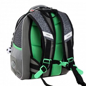 Рюкзак каркасный Across, 35 х 28 х 15 см, наполнение: мешок, пенал, брелок, серый/зелёный
