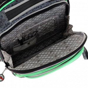 Рюкзак каркасный Across, 35 х 28 х 15 см, наполнение: мешок, пенал, брелок, серый/зелёный